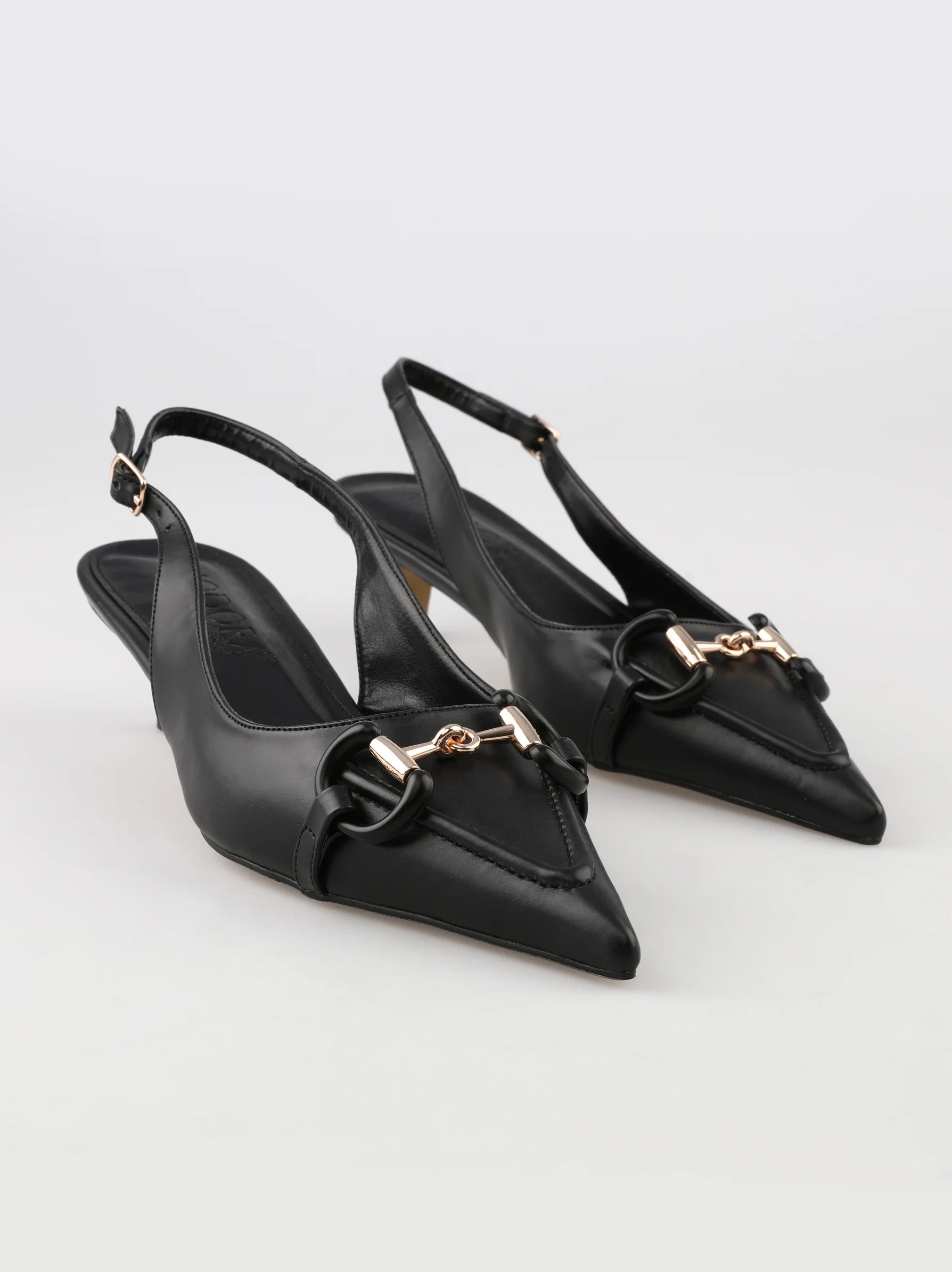 Black leather top slingback shoes
