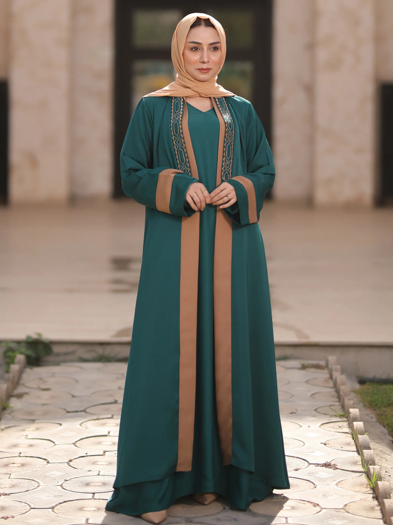 dark green open abaya