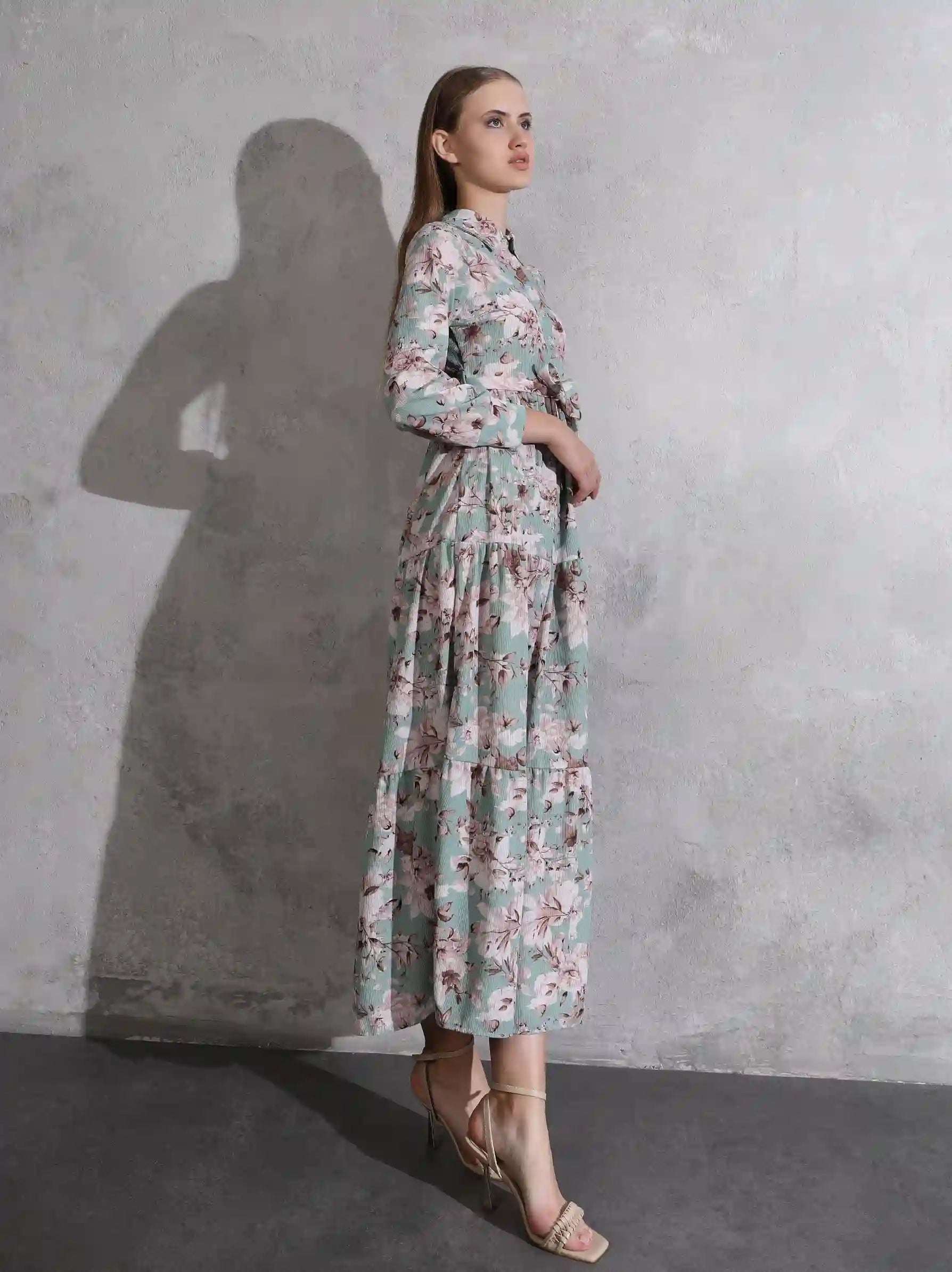 Green Floral Maxi Dress Long Sleeve Green Maxi Dress Modora UK