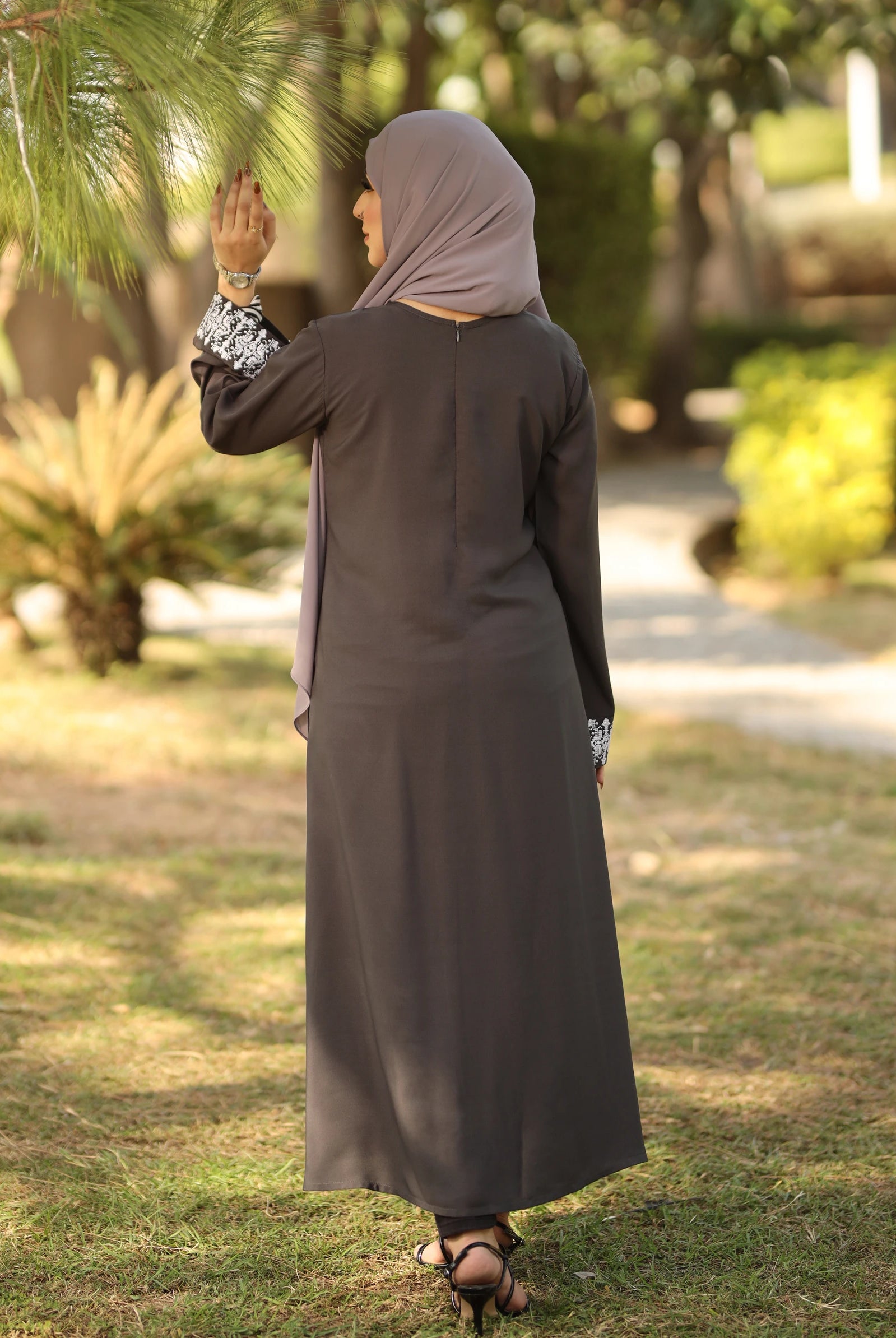 embroidered grey abaya