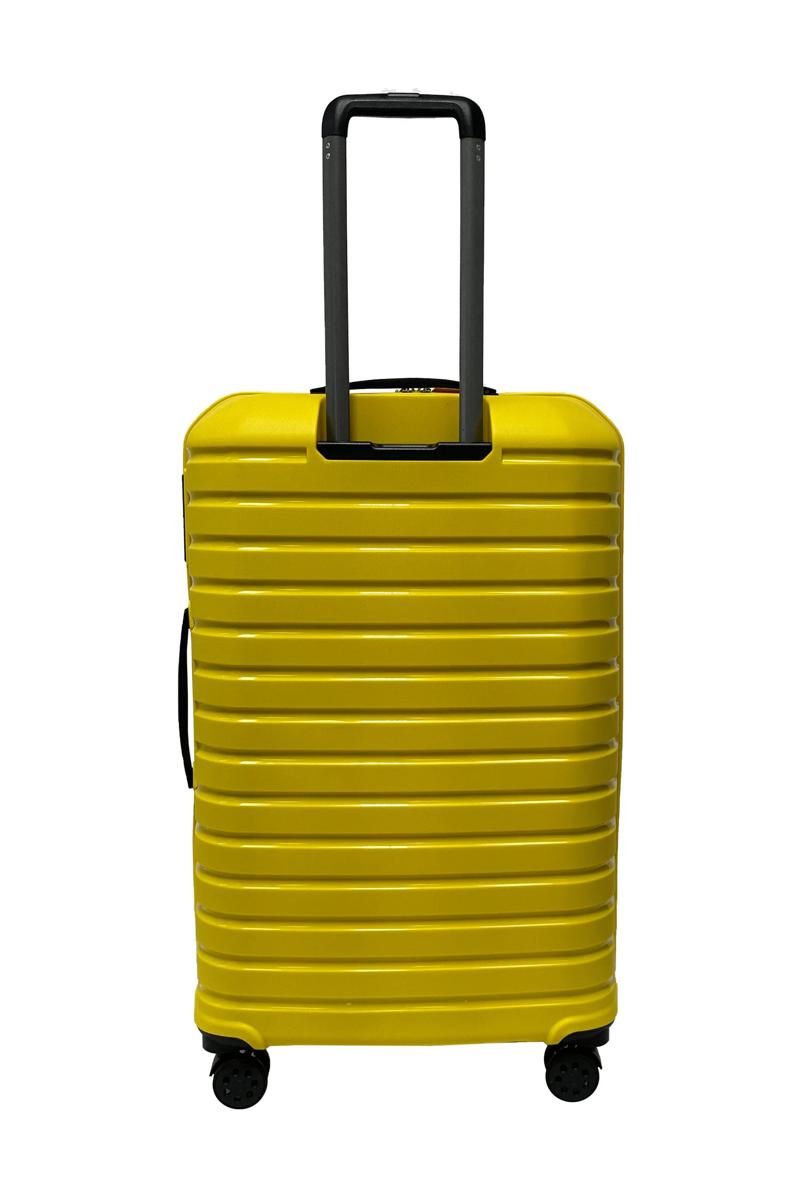 Large yellow suitcase with wheels