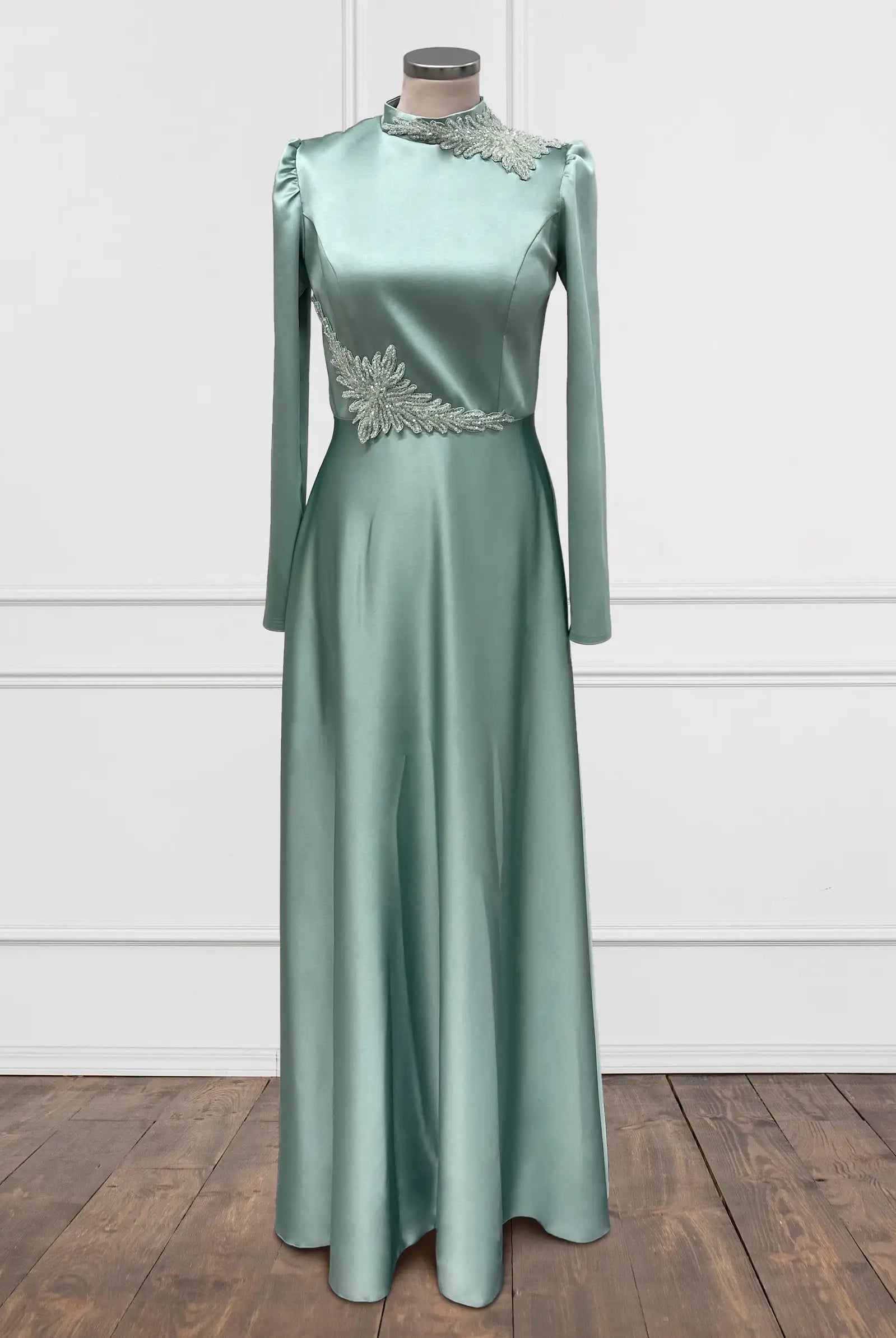modest satin dresses uk Satin Bell Sleeve Evening Dress