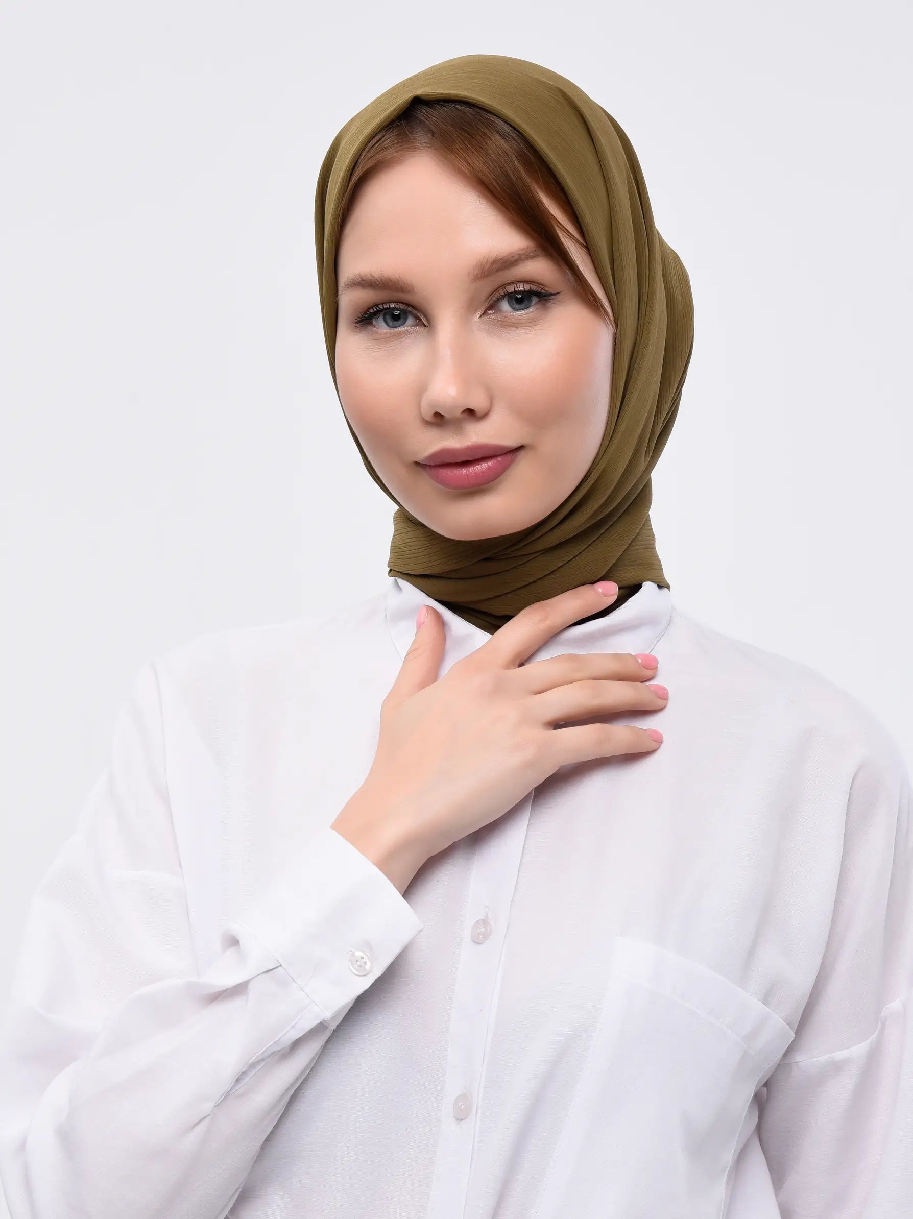 Olive Green Crepe Chiffon Scarf Modora UK