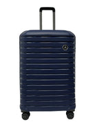 navy suitcase with wheels