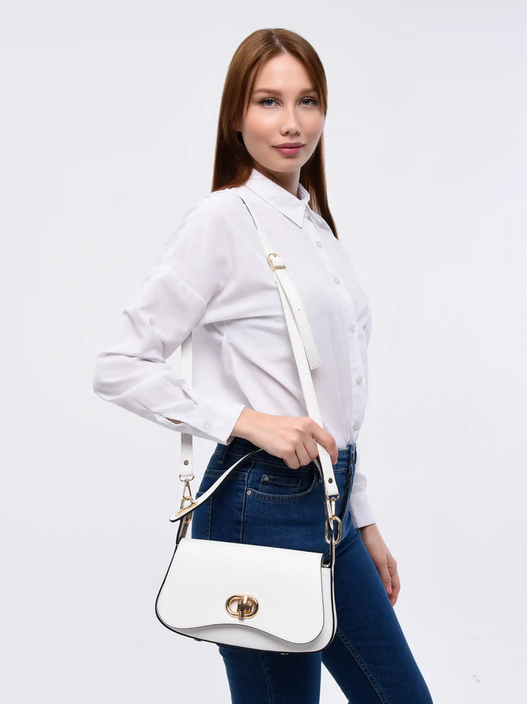 white baguette bag in white