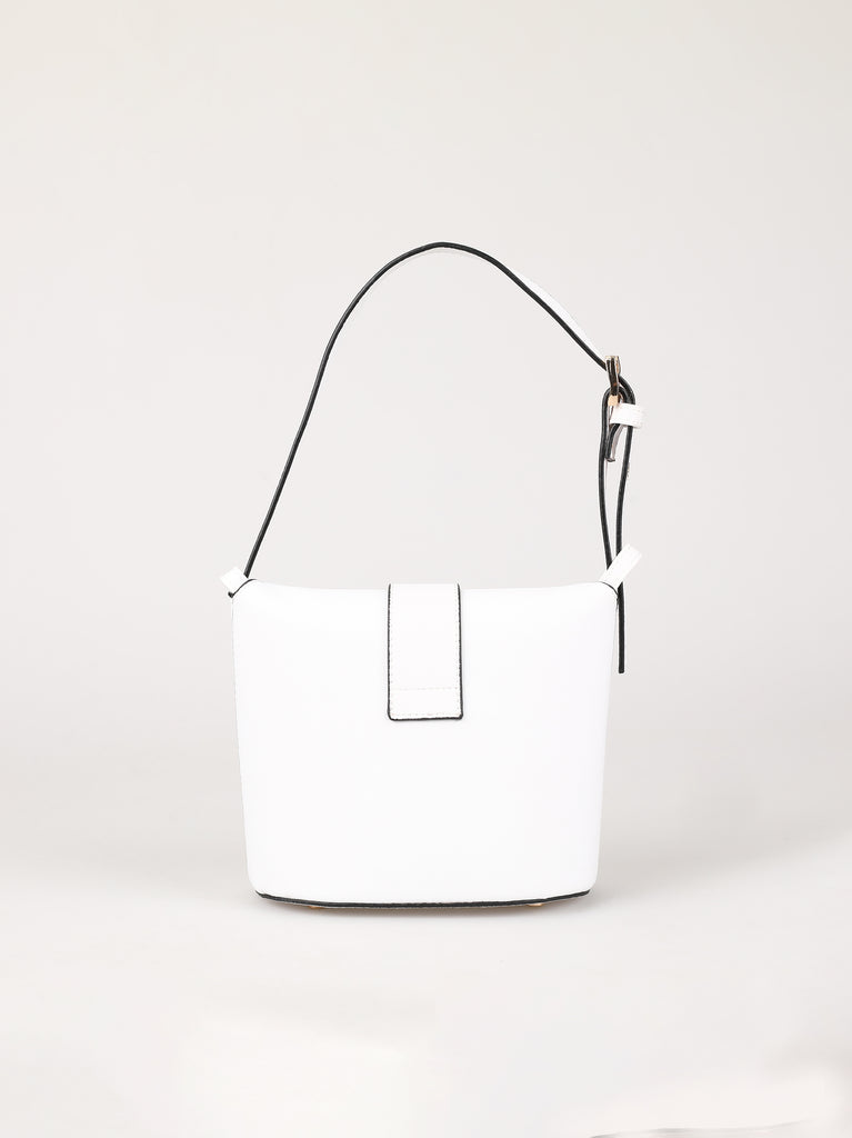 white buckle shoulder bag