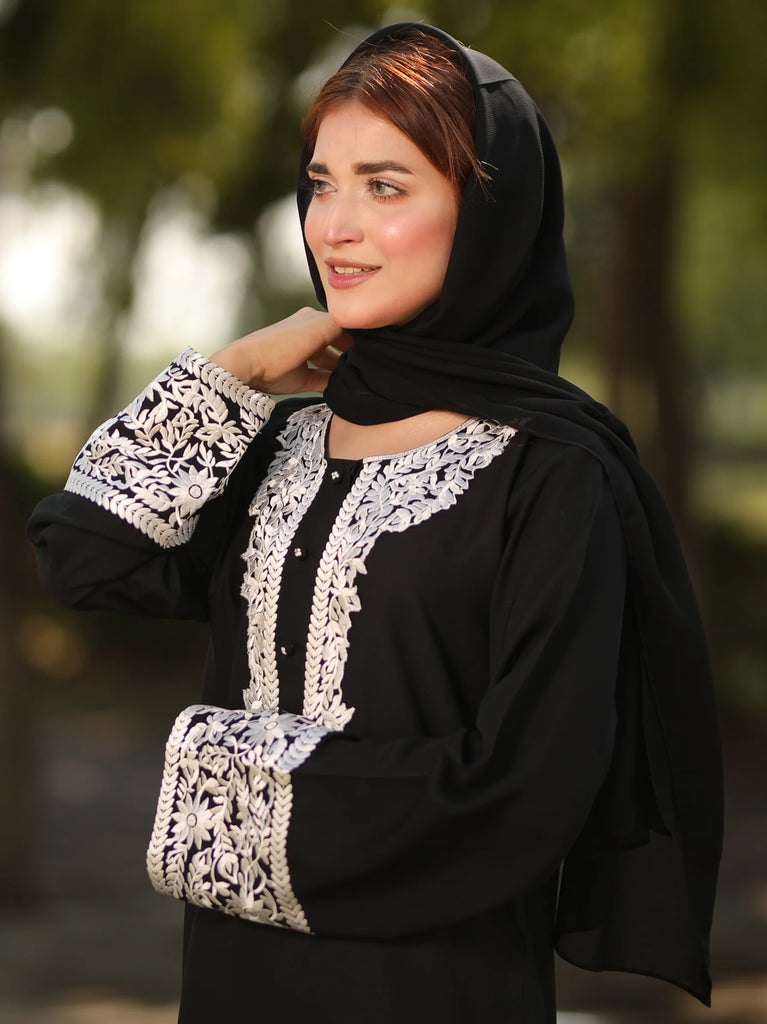 black embroidery abaya