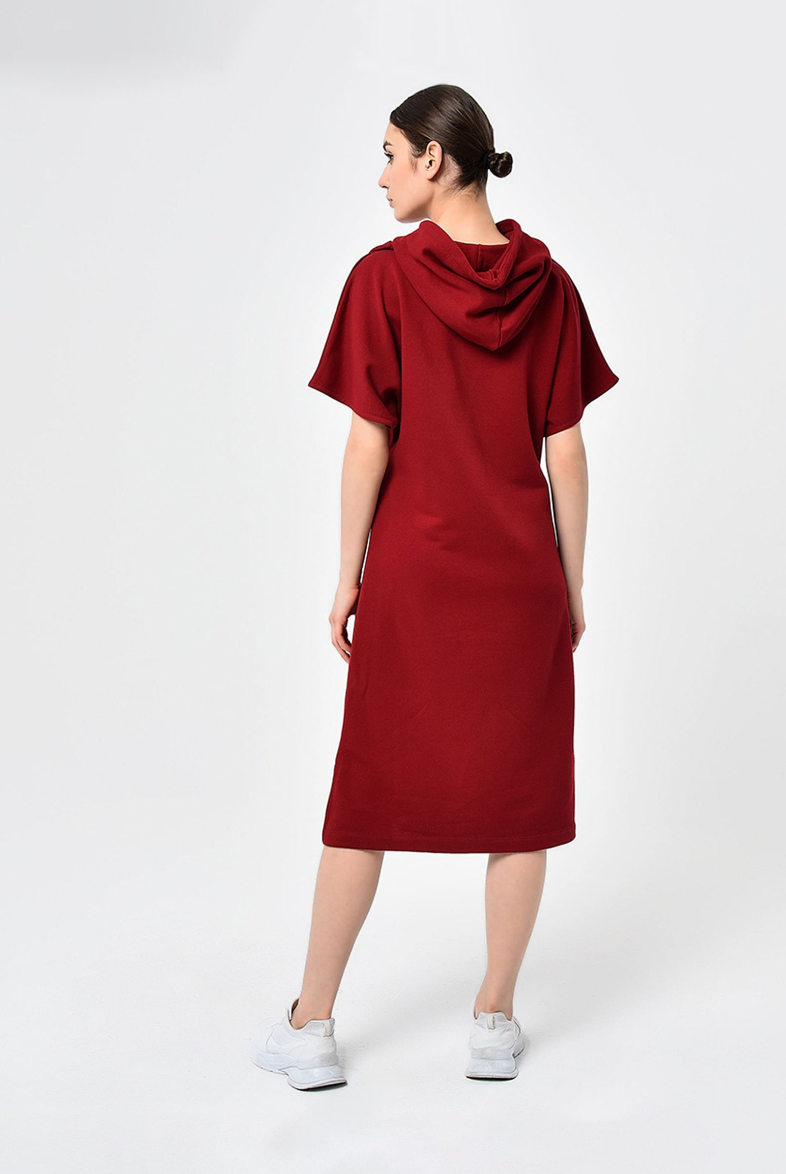 burgundy short sleeve midi dress
