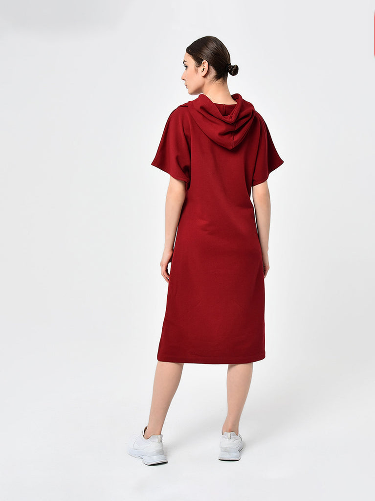burgundy short sleeve midi dress