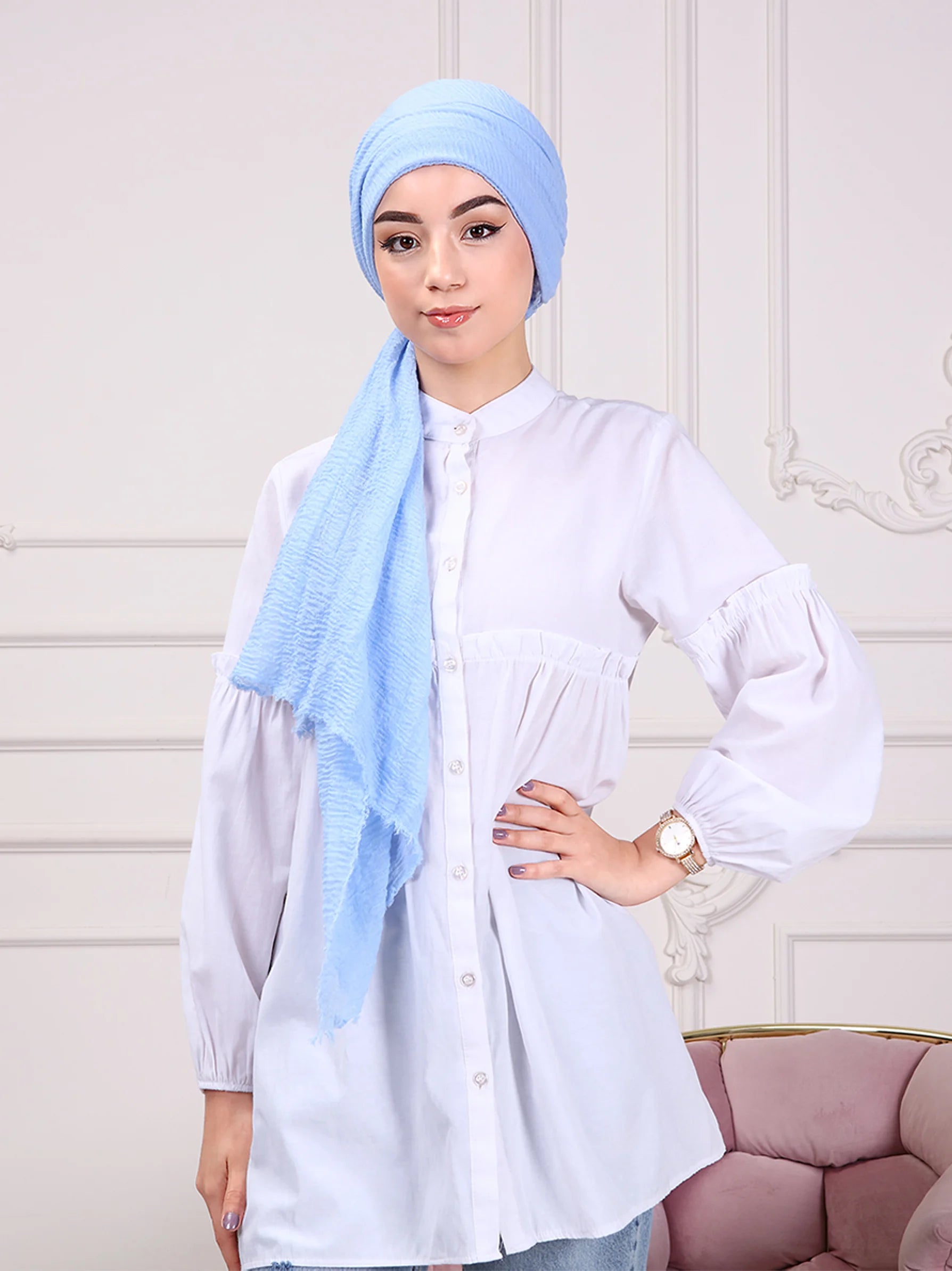 Blue cotton outlet scarf