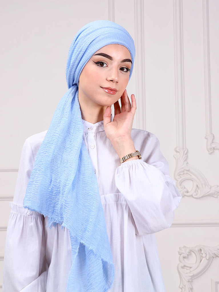 light blue scarf