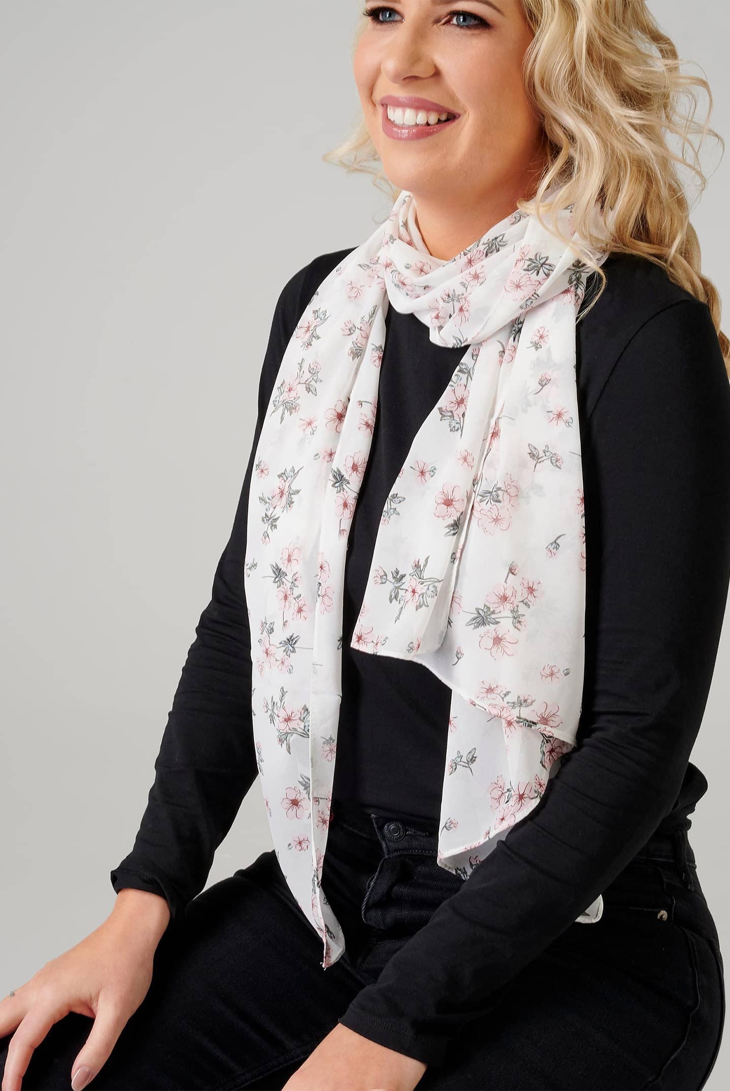 White Floral Scarf