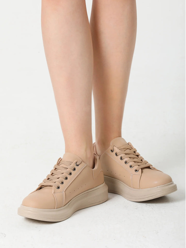 womens flat tan trainers