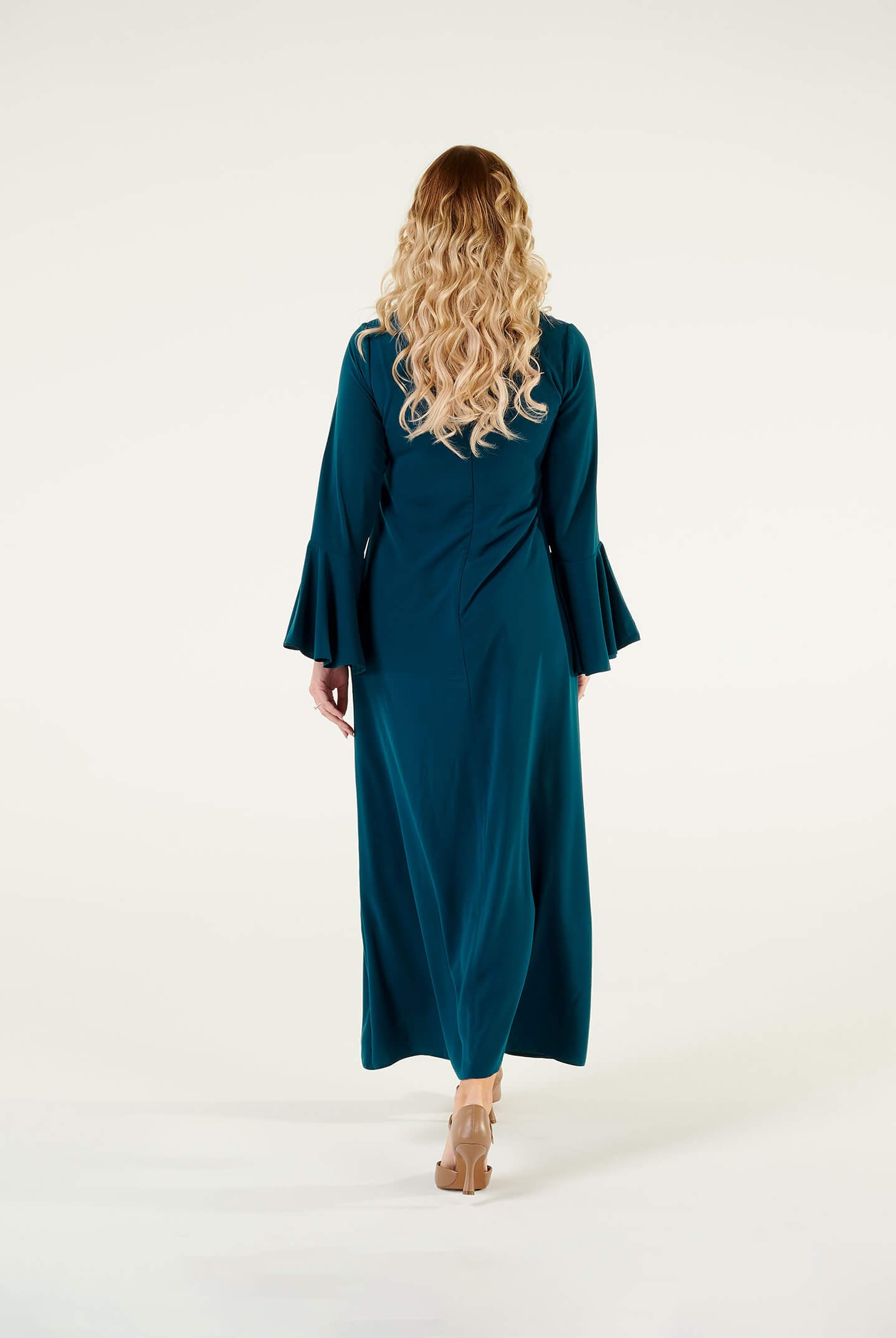 shop blue flared sleeve dress