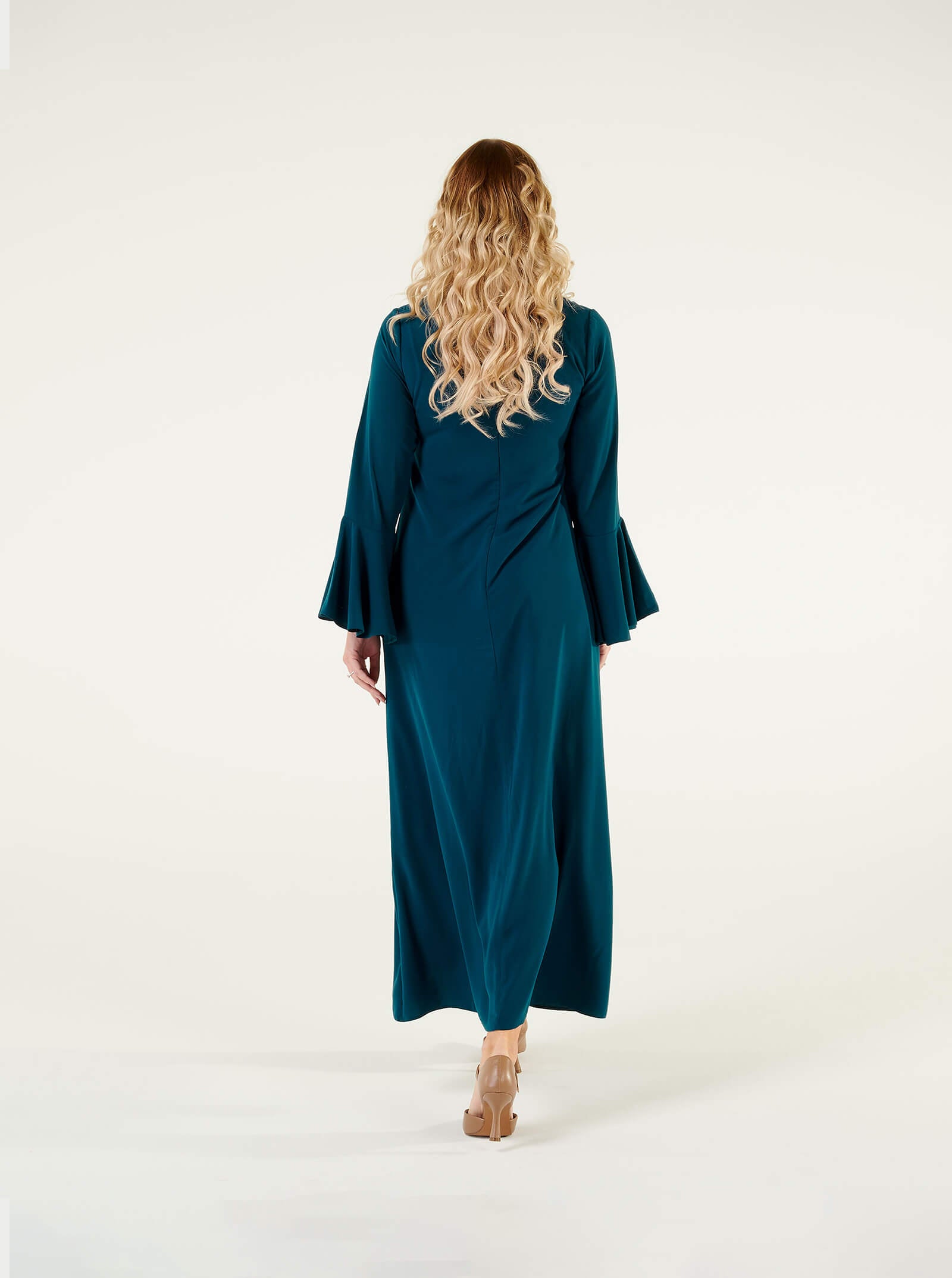 shop blue flared sleeve dress