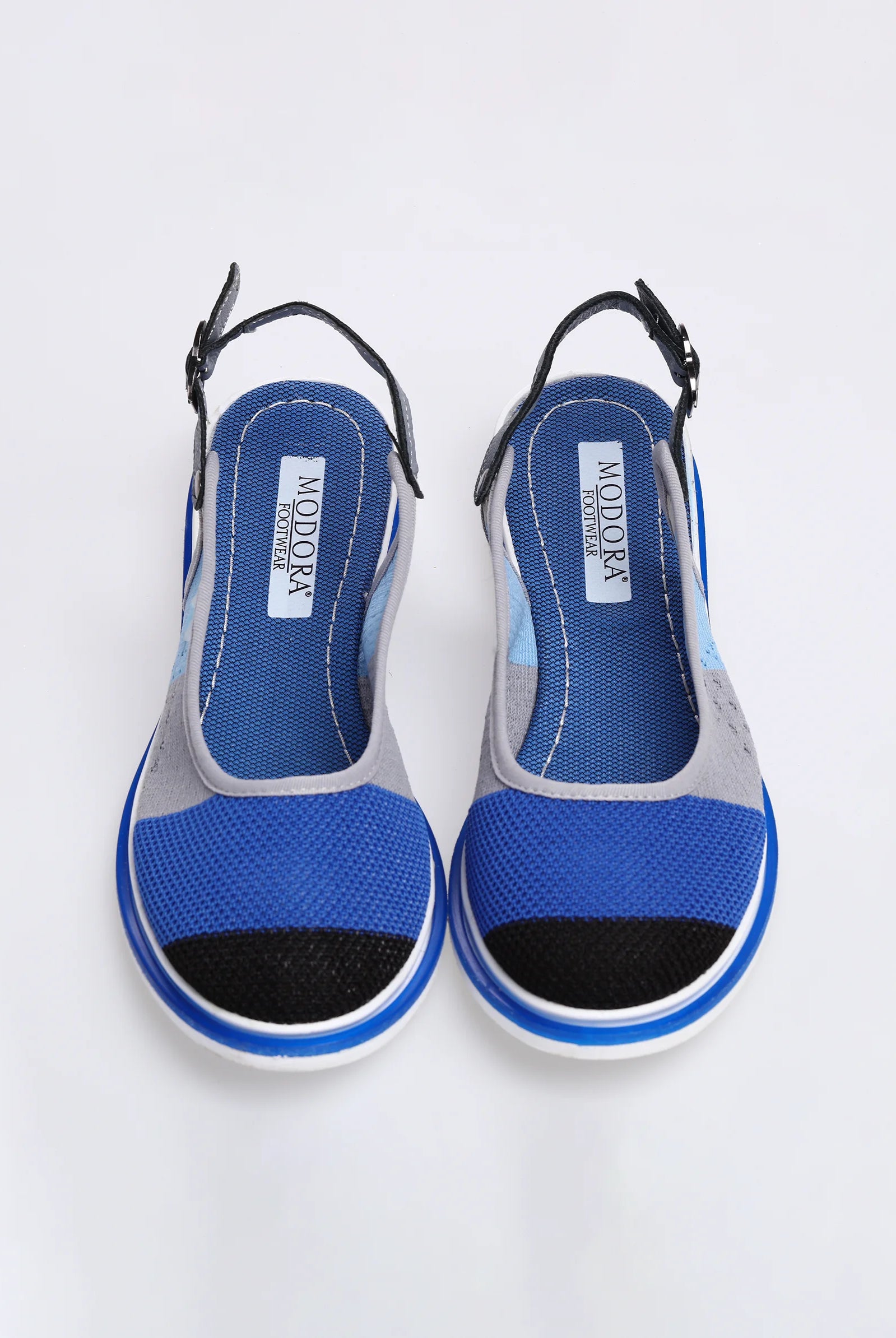 blue and black women flat shoes