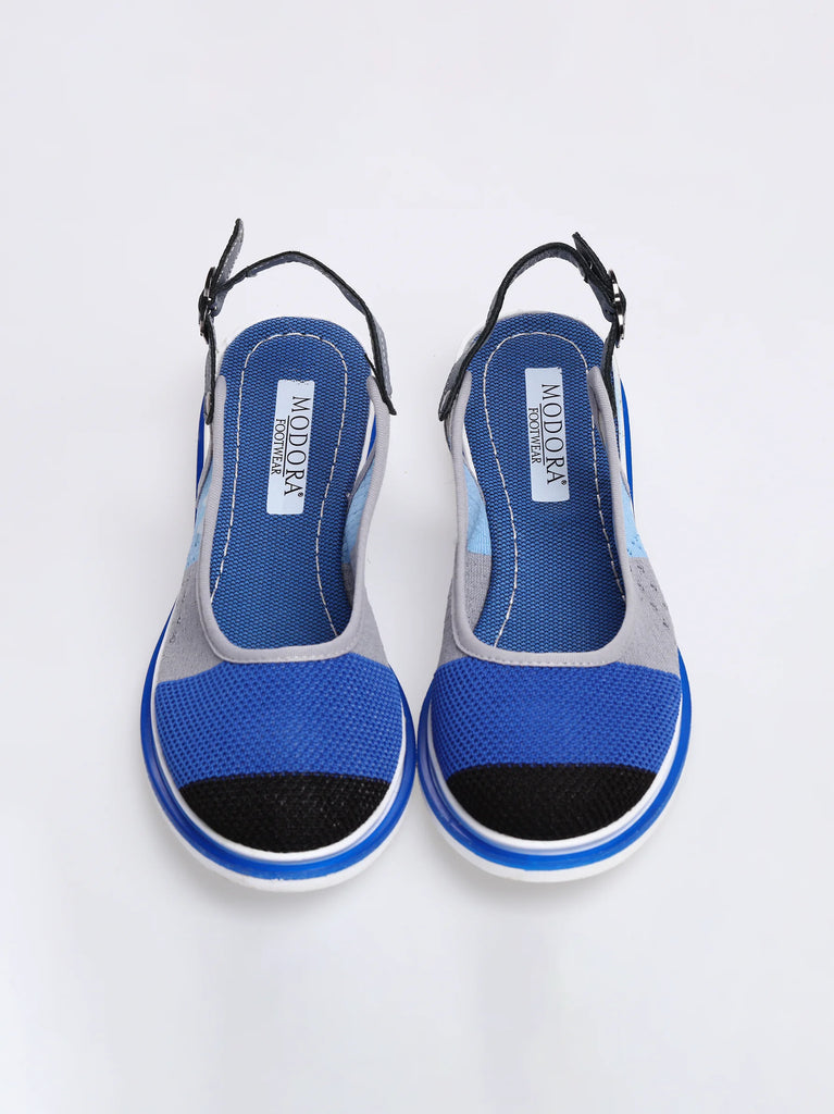 blue and black women flat shoes