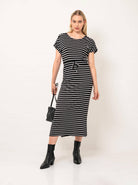 Black White Striped Casual Dress