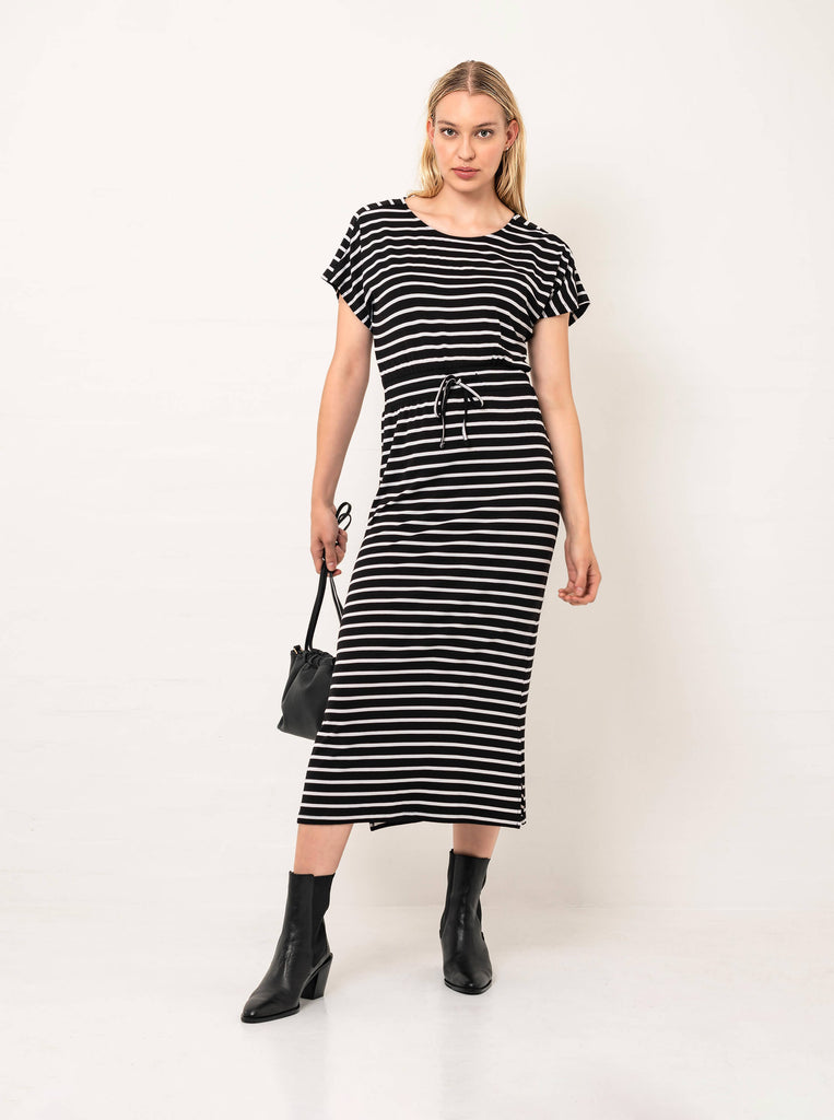 Black White Striped Casual Dress