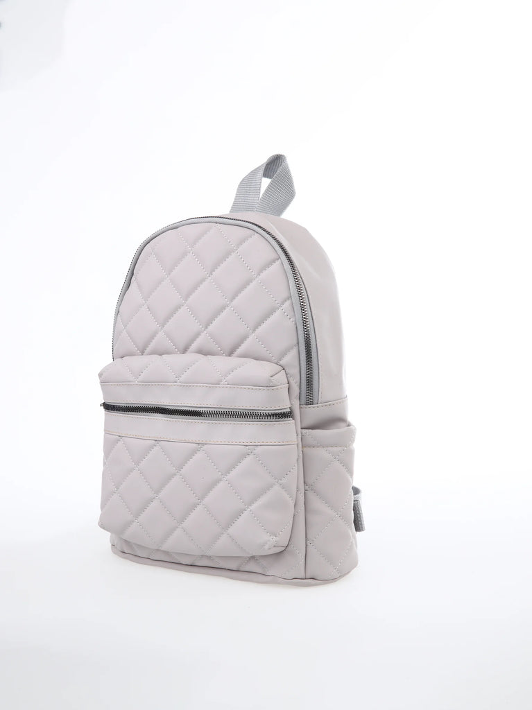 grey leather look quilted backpack	
