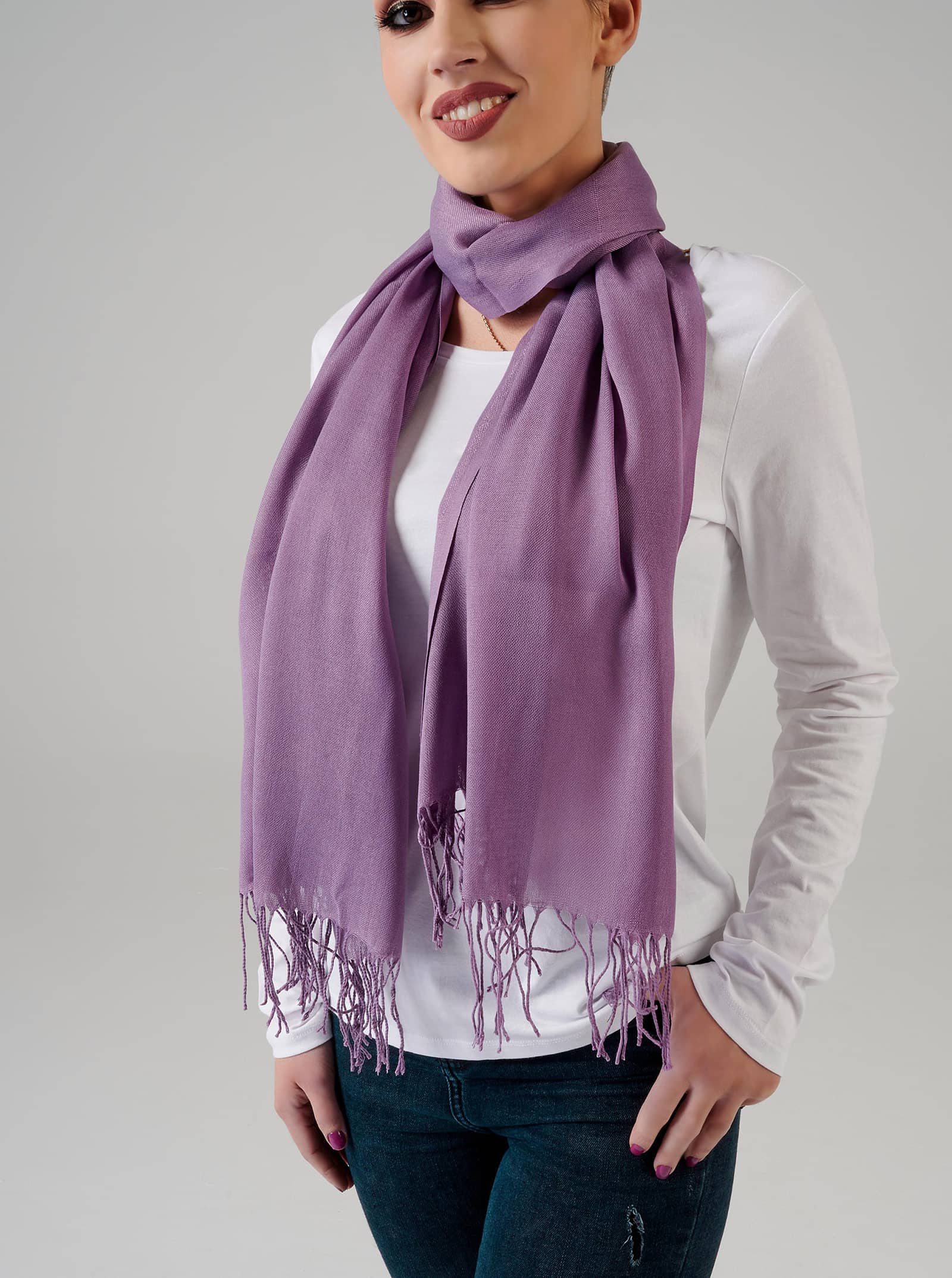 Purple Tassel Finish Scarf