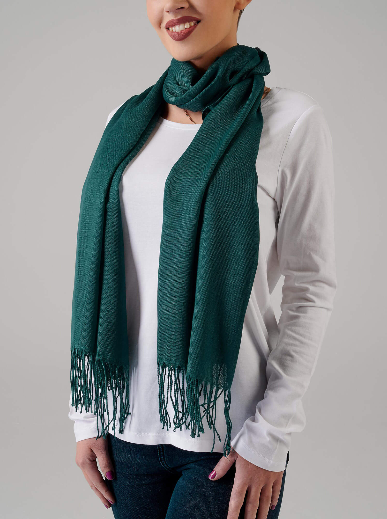 Dark Green Tassel Finish Scarf, Green Scarf for Women UK – Modora UK