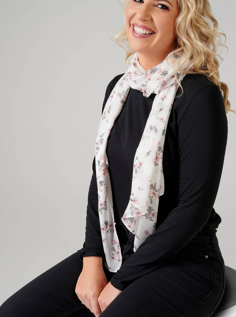white floral scarf silk