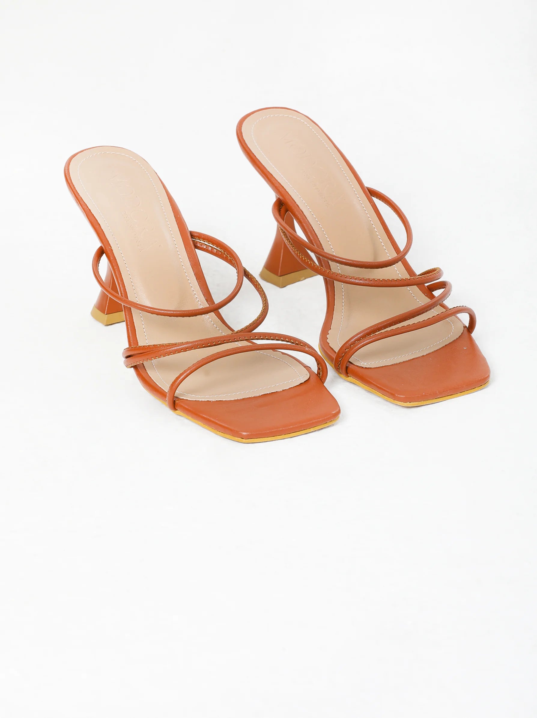 Brown Strappy Curved Heel Mule Strappy Brown Heels Modora UK