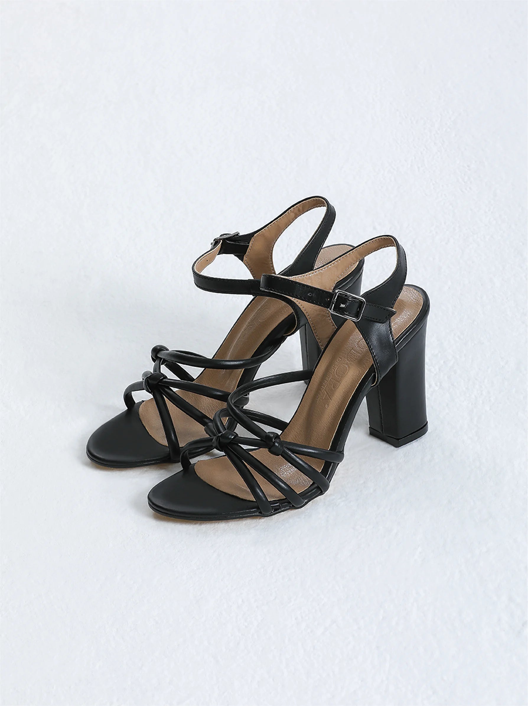 Black Crossband Block High Heel Sandal