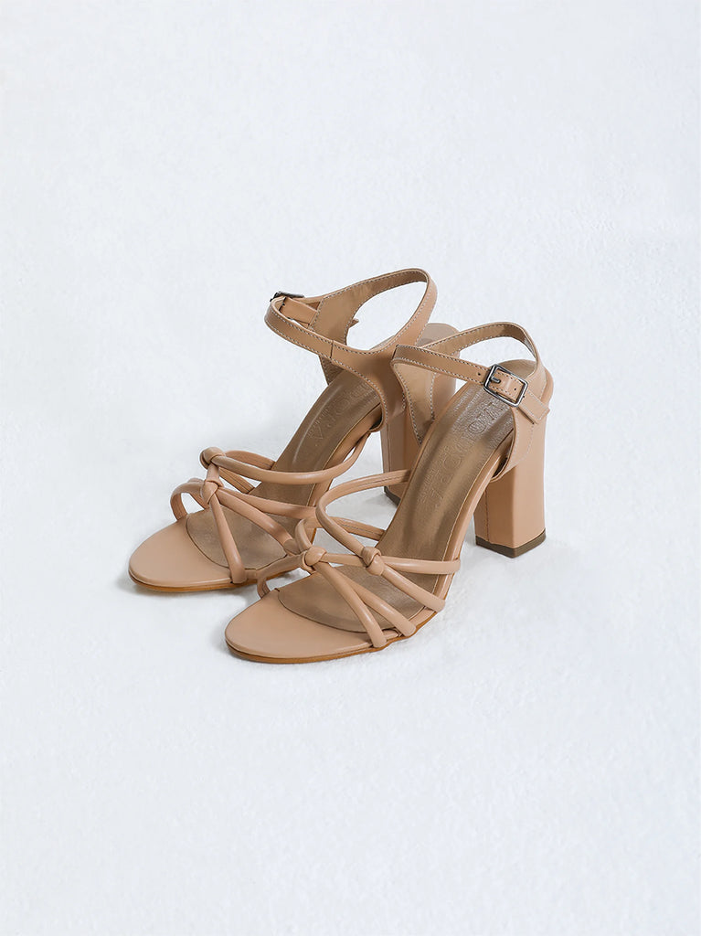 buy tan block heels for women