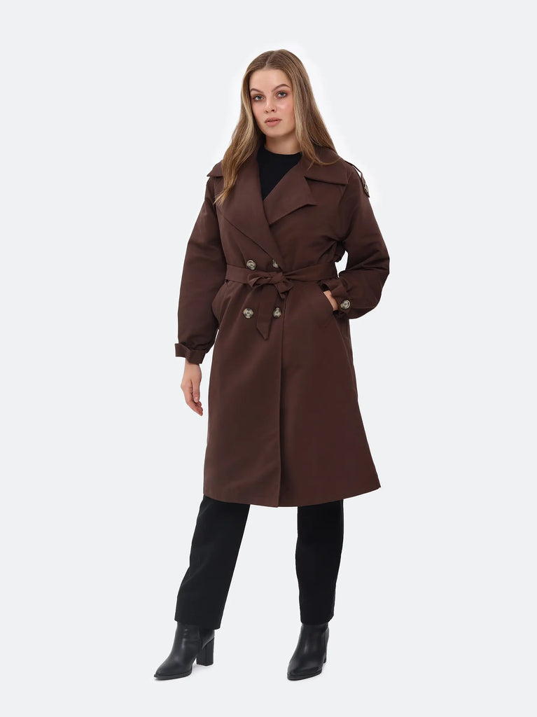 brown trench coat outfit