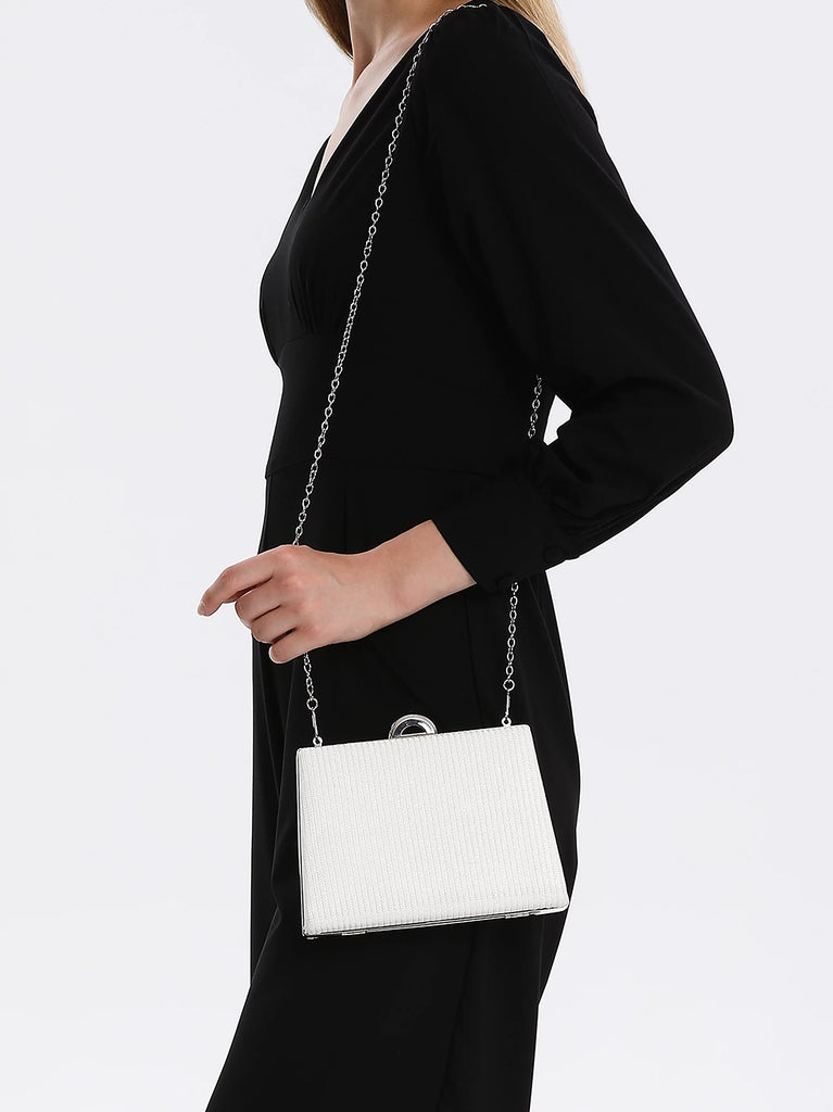 silver satin clutch bag