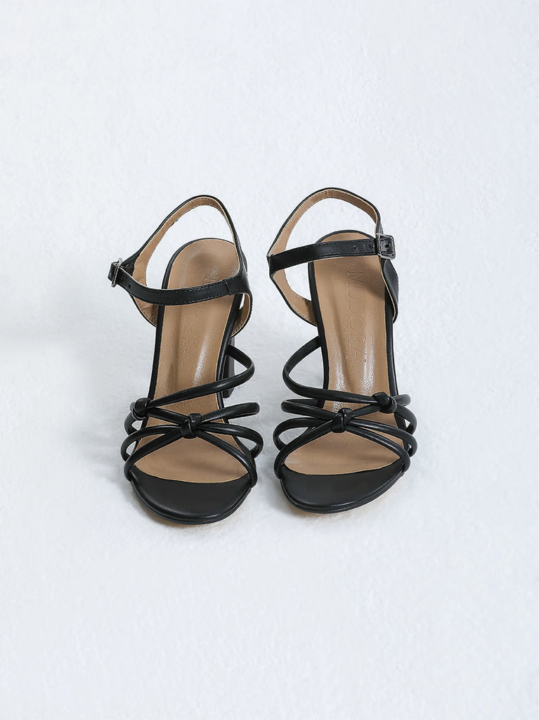 black cross strap block heels