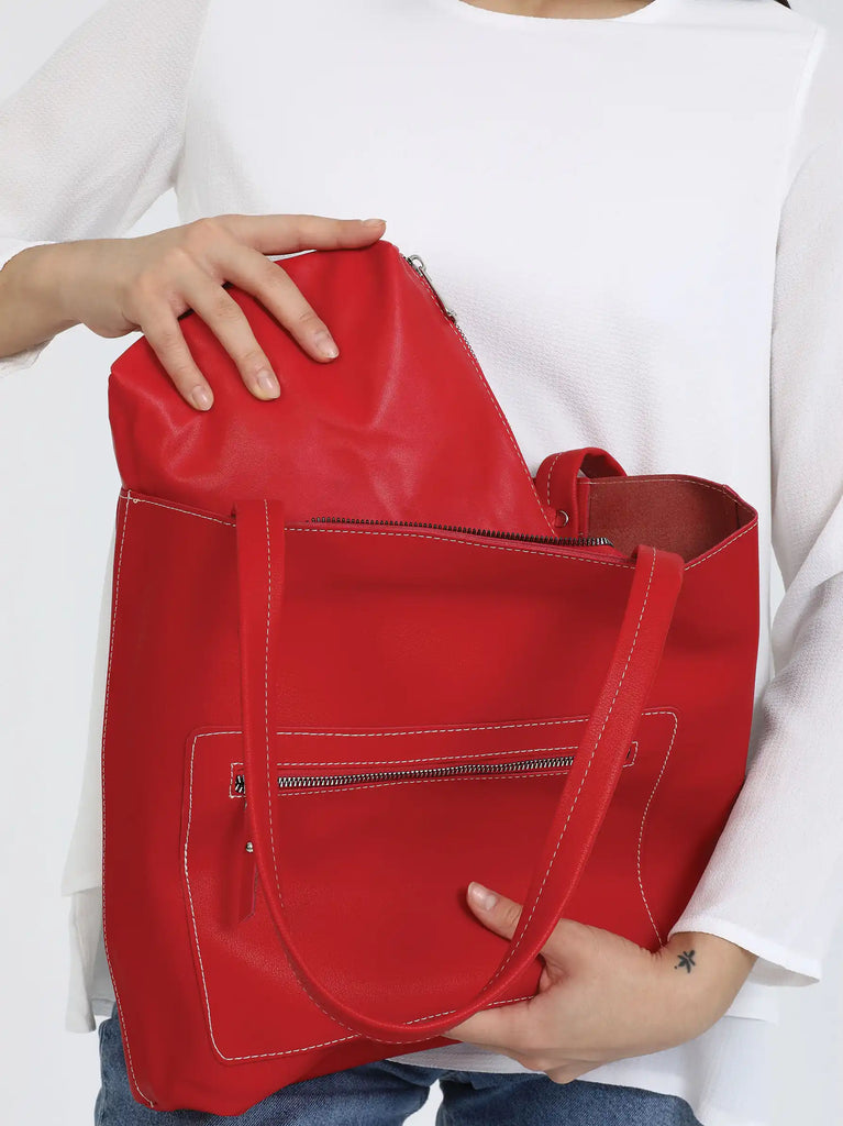 red tote bag leather