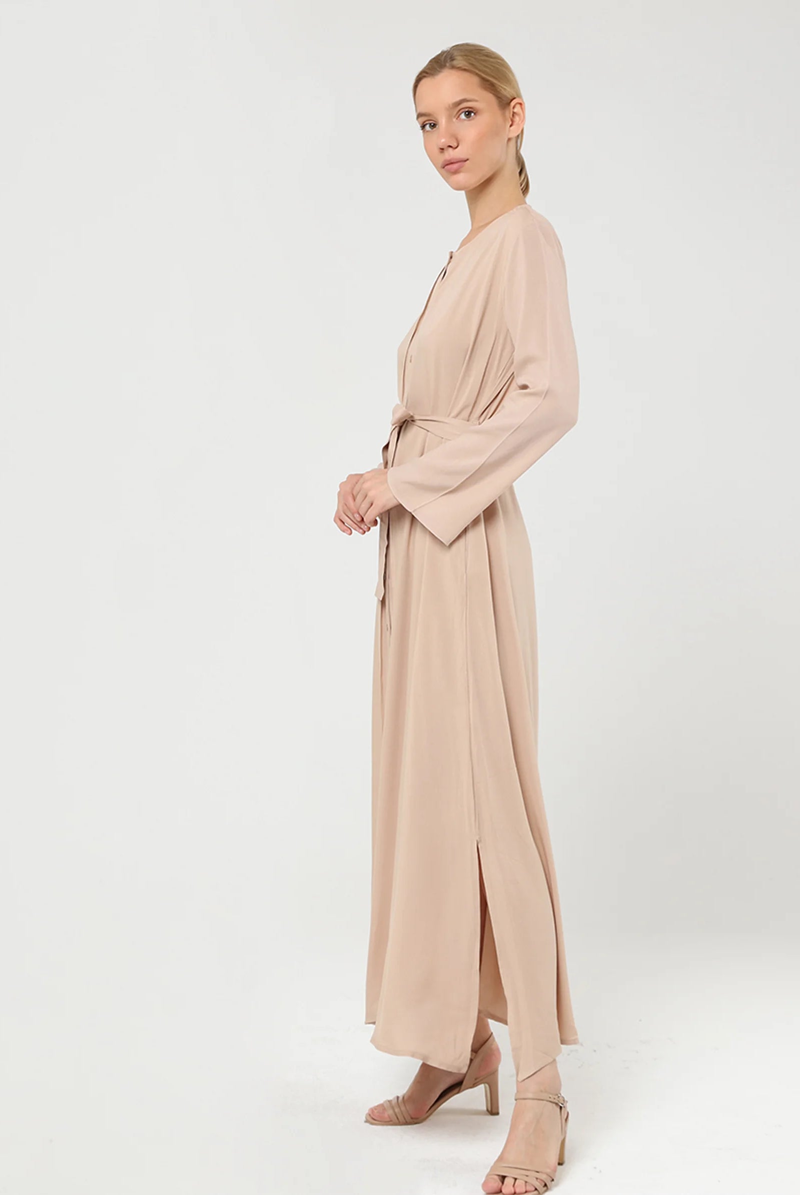beige dress with sleeves