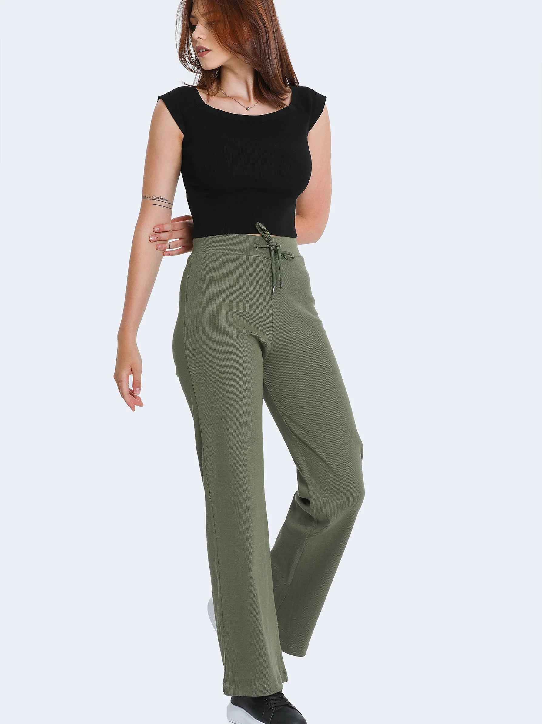 Khaki Rib Joggers for women