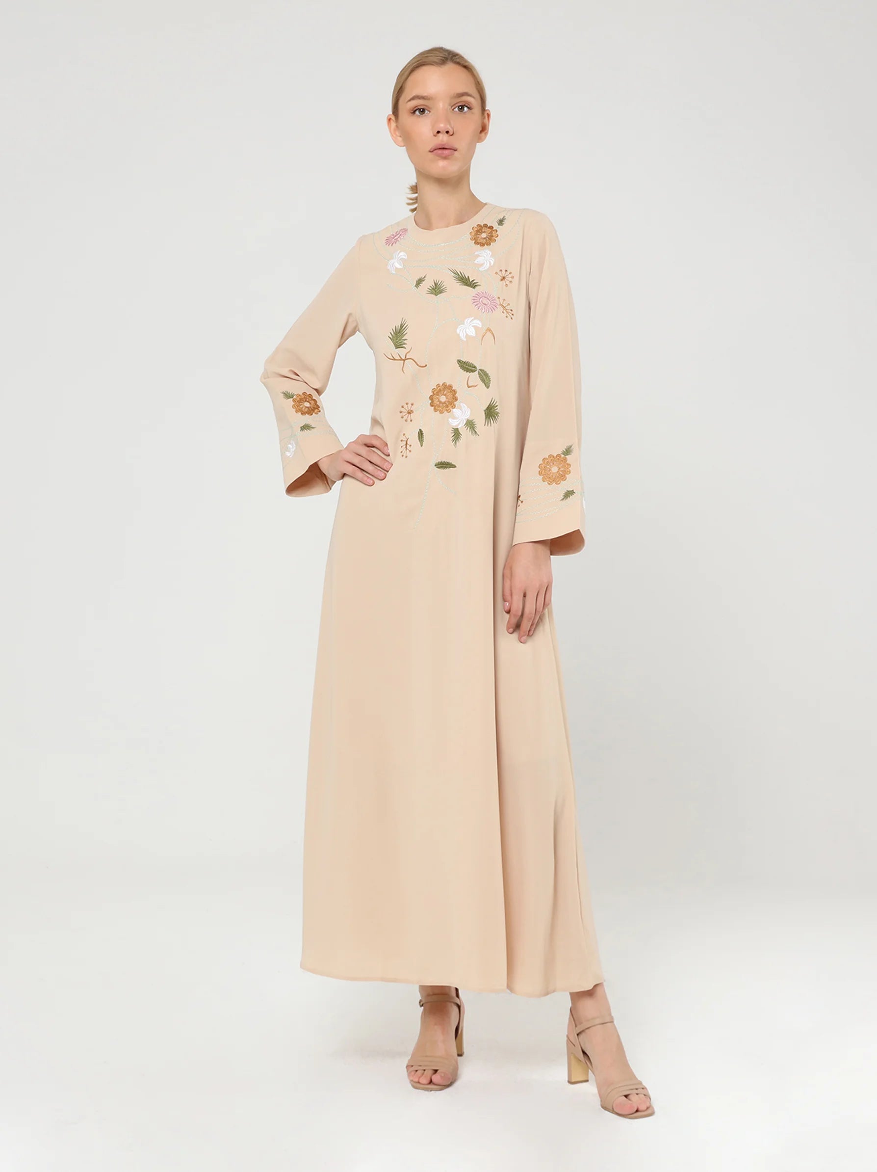 Beige embroidered dress online