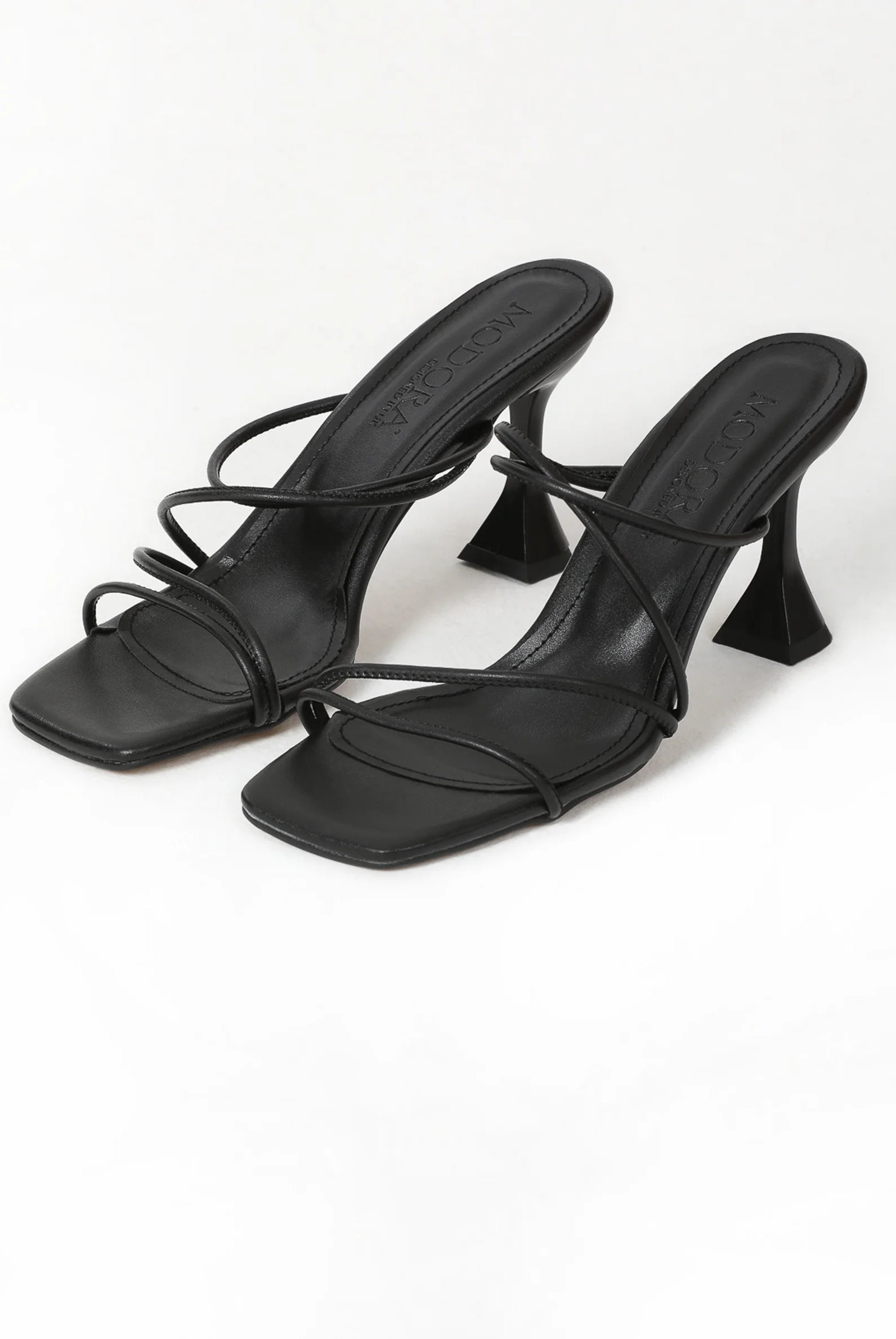 black heeled mules