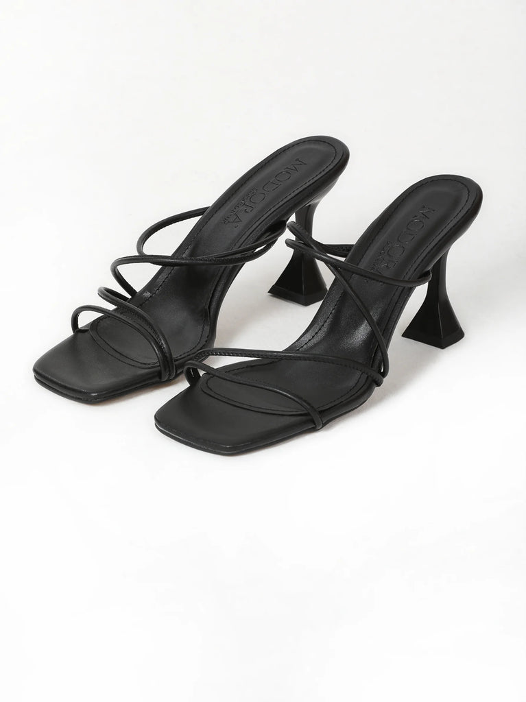 black heeled mules