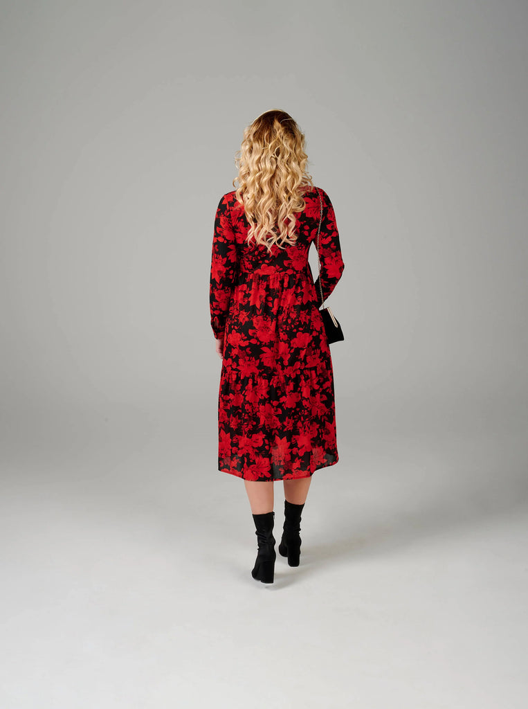 red and black floral dress