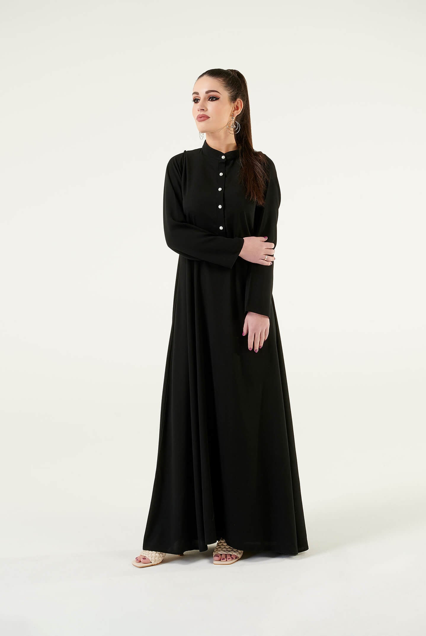 black embroidered dress
