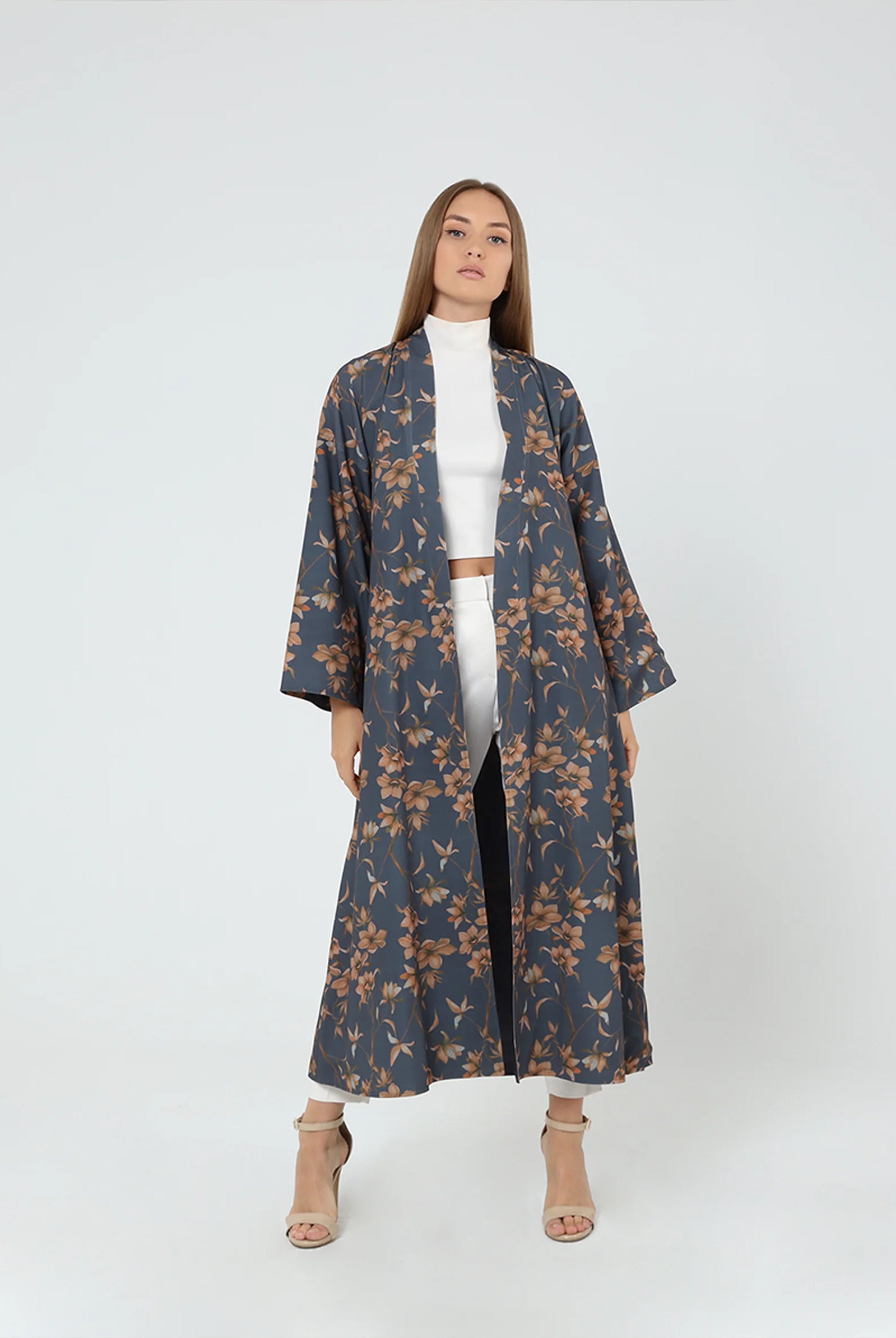 Navy rust floral kimono