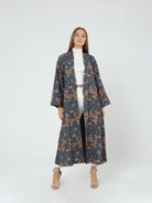 Navy rust floral kimono