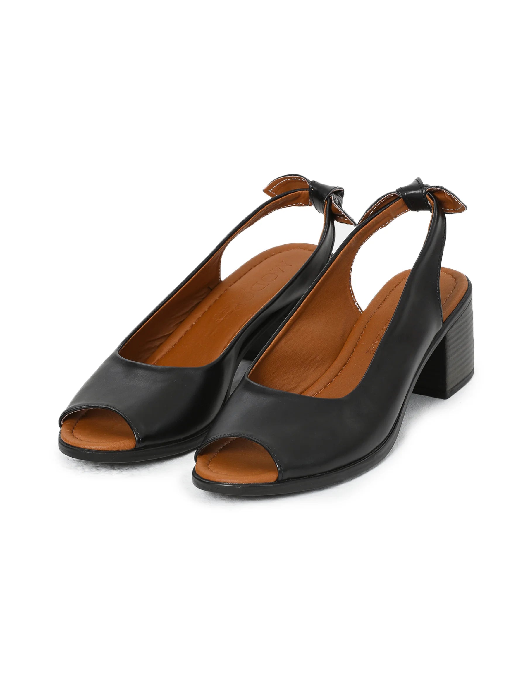 Black open top toe low heels