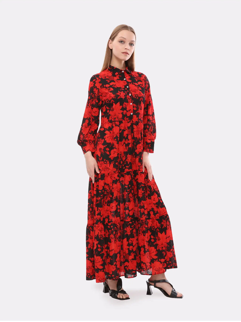 floral red maxi dress