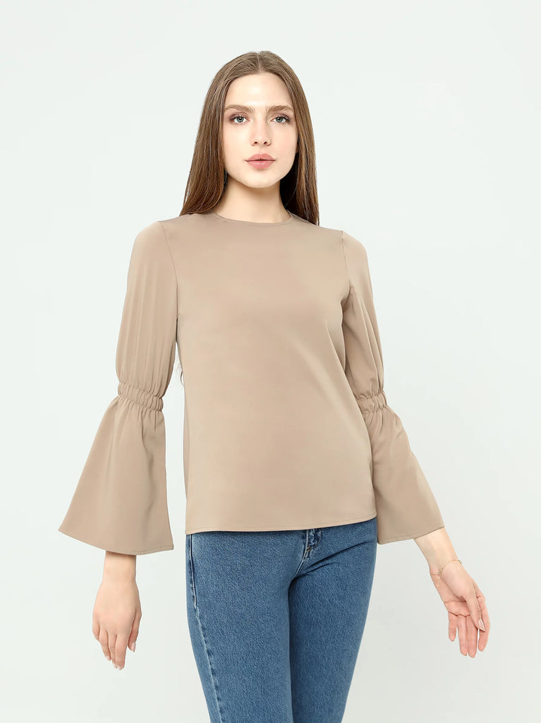 beige long sleeve blouse