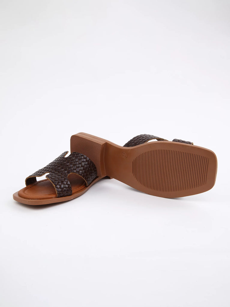 brown braided strap sandal
