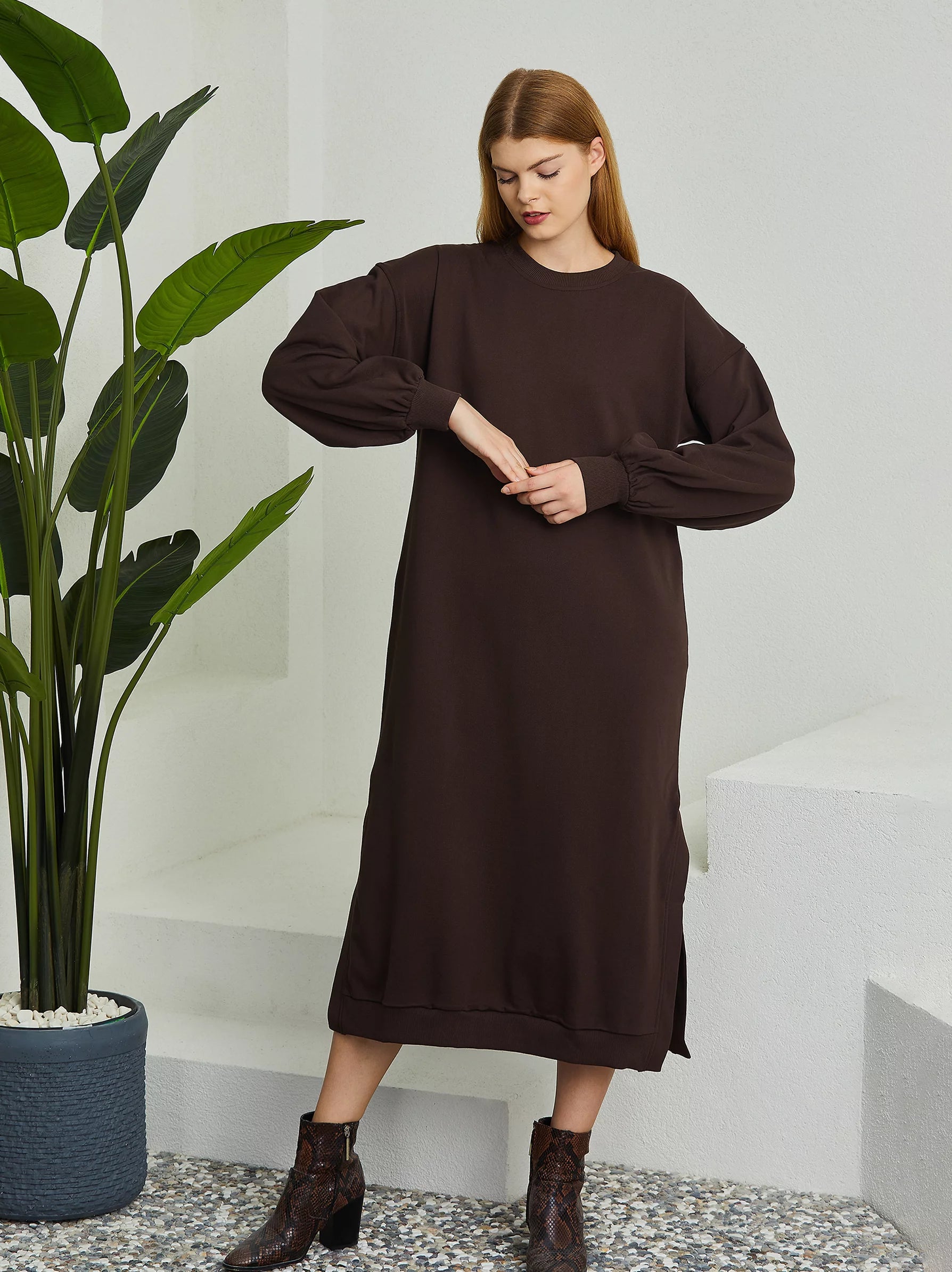 long puff sleeve dress