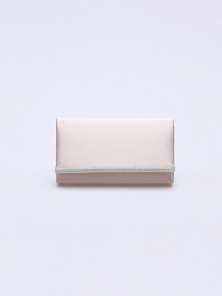 detailed flap beige satin clutch bag