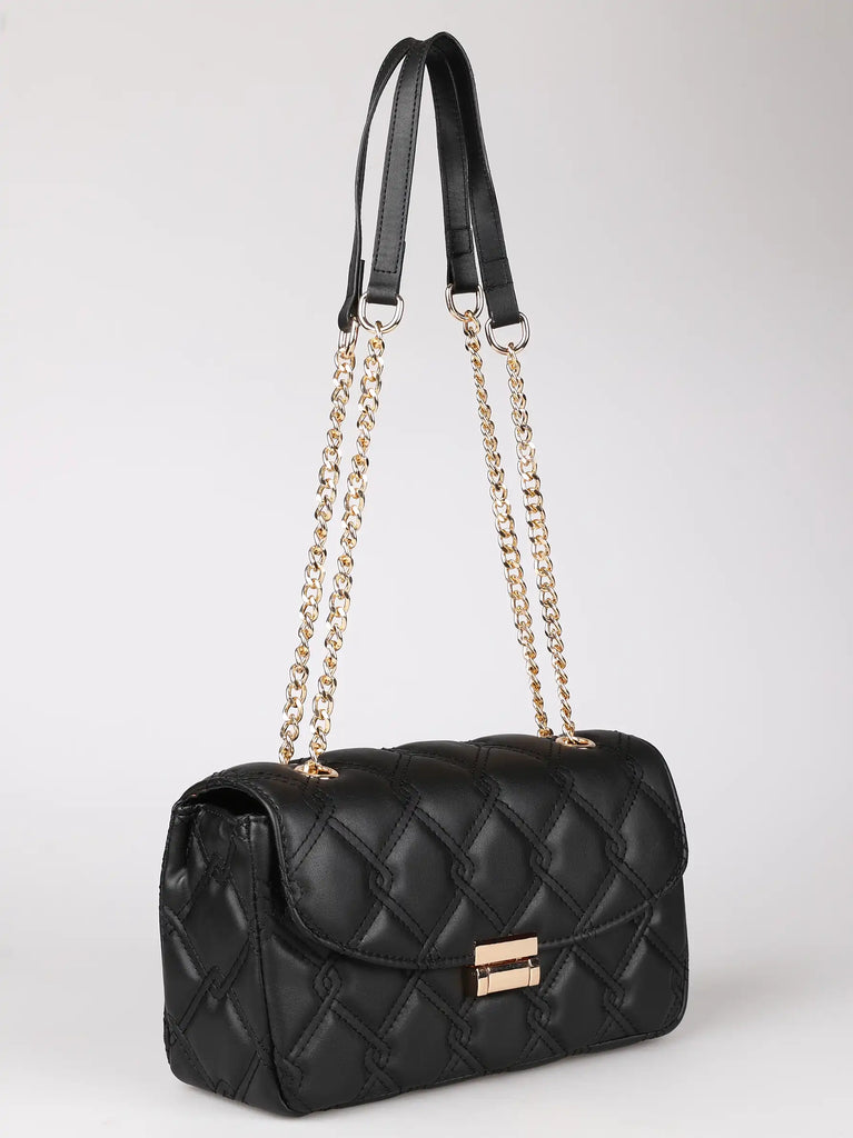 black quilted chain handle shoulder bag